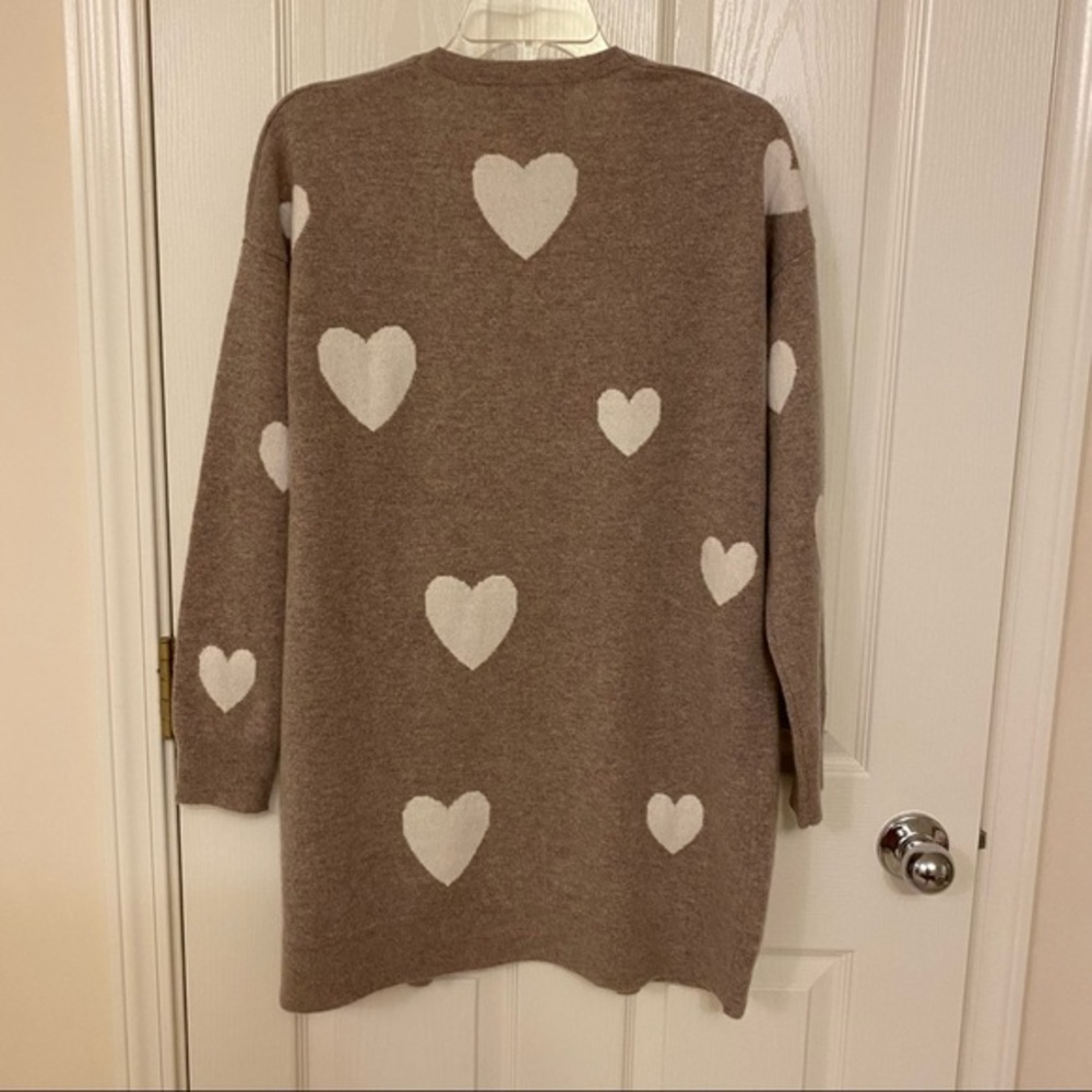 MAGASCHONI Heart Open Front Cashmere Cardigan in Pebble Heather/Frost White Sz M - Picture 7 of 9